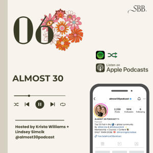 Graphic Highlighting the Almost 30 Podcast, Hosted by Krista Williams + Lindsey Simcik