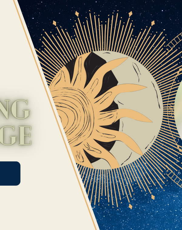 Graphic of Sun, Moon, and Woman Smelling Sage for Blog Introduction "Smudging with Sage"