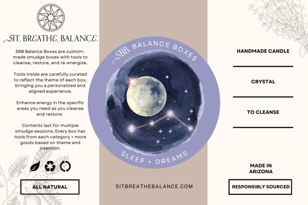 Sleep + Dreams Balance Box Product Label - SBB