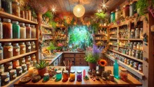 Beautiful bright interior of cottage apothecary shop - SBB 