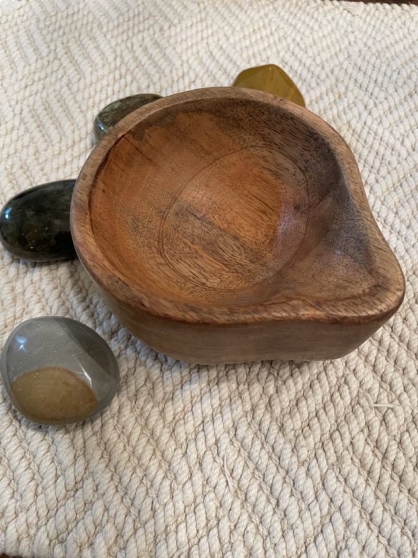 Close Up View of Bowl and Spout on Wooden Mortar and Pestle Set - SBB
