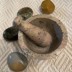 Top View of Soapstone Handmade Mortar + Pestle Set - SBB