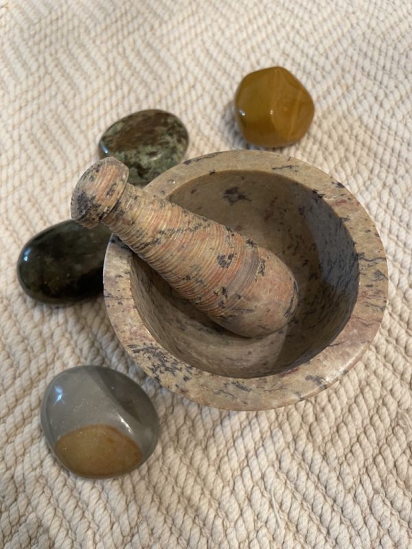 Top View of Soapstone Handmade Mortar + Pestle Set - SBB
