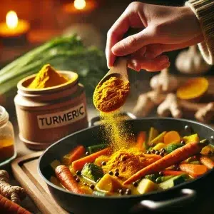 Cooking veggie dish and adding turmeric
