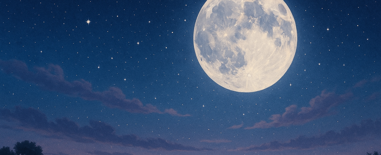 Bright Moon in Dark Purple Blue Night Sky - SBB