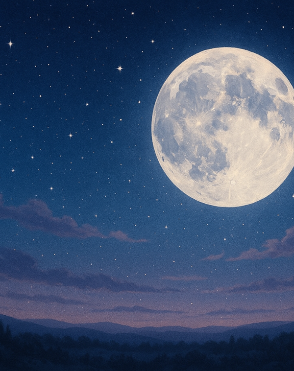 Bright Moon in Dark Purple Blue Night Sky - SBB